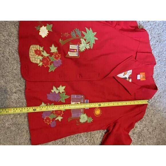 HEARTS Of Palm Womens Size 16 Red Blazer Tropical Island Cafe 3 Button Lined - Picture 12 of 12